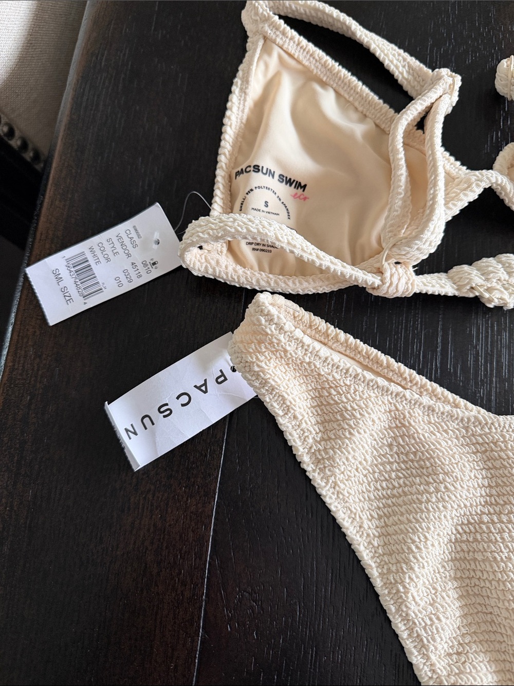 PacSun Cream Textured Triangle Bikini Set - Neutral Cream - Picture 7 of 7